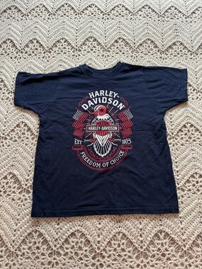 Harley-Davidson Black Tee Red Cream Eagle Graphic Size 5/6 Patriotic Graphic